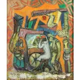 Jules Halfant, Modernist Scene, Oil on canvas