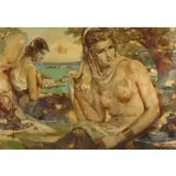Vlastimil Košvanec, Seaside Scene, Oil on board