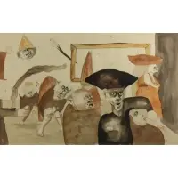 Jorge Zeno, Surrealist Scene, Mixed media on paper