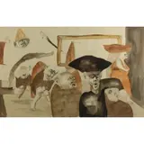 Jorge Zeno, Surrealist Scene, Mixed media on paper