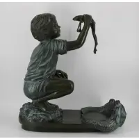 Boy & Frog by Jim Davidson, Large and finely execute bronze sculpture / fountain, sold Jan 2022