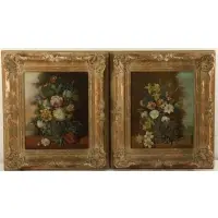 Karl Heiner, Floral Still Lifes, Pairs of oils on canvas