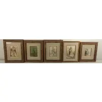 A Rodet, Figures, Grouping of 5 mixed media drawings on paper