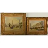 Charles Blondin, Parisian scenes, Pair of oils on canvas