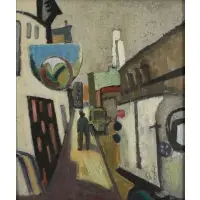 Jules Halfant, Greenwich Village Street, 1930, Oil on board
