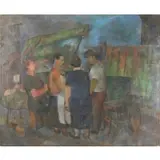 Norman Barr, Outdoor Market, 1938, Oil on canvas