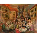 Jonah Kinigstein, Outdoors in Rome Trastevere, Oil on board