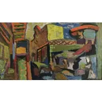 Jules Halfant, Market by the El, 1935, Oil on masonite