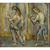 Philip Reisman, Family Shopping, Oil on canvas