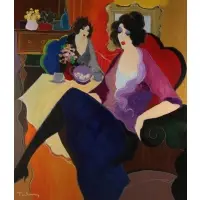 Itzchak Isaac Tarkay, Two Women, Acrylic on canvas
