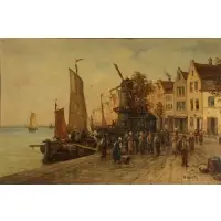 R. Monti, Port Scene, Oil on canvas