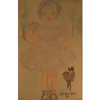 Portrait of a girl by Hugo Scheiber, Mixed media on paper, sold Nov 2021