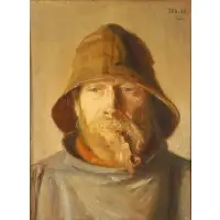 Michael Ancher, Fisherman, Oil on board