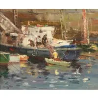 Antonio Cirino, Port Scene, Oil on board