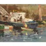 Antonio Cirino, Port Scene, Oil on board