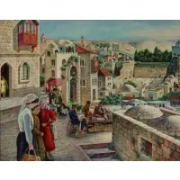 Nahum Gilboa, Village Scene, Oil on canvas
