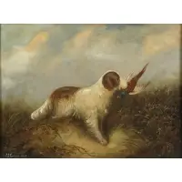 C.S. Farleigh, Spaniel with Game, Oil on canvas