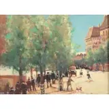 Donald Purdy, Along the Avenue, Oil on paper laid to board