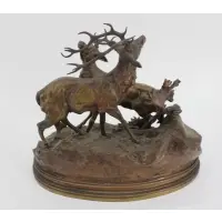 Ferdinand Pautrot, Untitled, Bronze Sculpture Of Stags