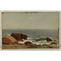 Hermann Herzog, Maine Coastal Landscape, Oil on Paper laid to Board