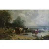 Ernst Adolph Meissner, Landscape with Cows, Oil on canvas