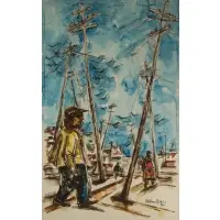 Chaim Gross, Harbor Scene, Watercolor