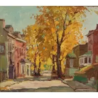 Cityscape by Gianni Cilfone, Oil on board, sold Sep 2021
