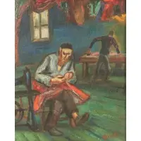 Abram Tromka, The Tailor, Oil on board