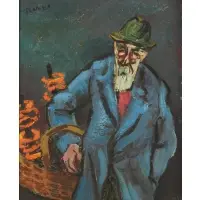 Abram Tromka, Pretzel Vendor, Oil on board