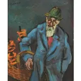 Abram Tromka, Pretzel Vendor, Oil on board