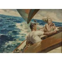 Arthur Sarnoff, Sailing Scene, Gouache on board