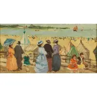 Suzanne Demarest, Beach Scene, Oil on canvas
