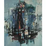 Zvi Meirovich, Haifa View in Red, Oil on canvas