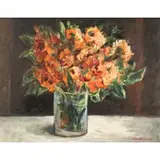 Yosl Bergner, Orange Flowers, Oil on canvas