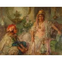 Edouard Verschaffelt, Woman with Hookah and Attendant, Oil on canvas