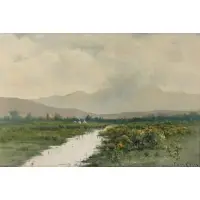 Charles Craig, Teepees in Landscape, Oil on board
