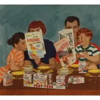Richard Sargent, Family Planning a Vacation, 1957, Casein on Whatman board