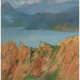 René Genis, Les rochers rouges, Oil on canvas