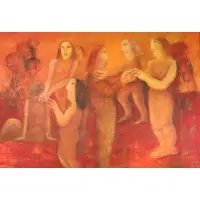 Jindra Husáriková, Mýtický dar, 1990, Oil on canvas