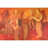 Jindra Husáriková, Mýtický dar, 1990, Oil on canvas