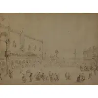 Giacomo Guardi, Venetian Scene, Ink and wash on paper