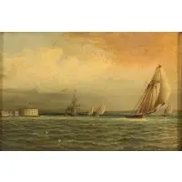 James Edward Buttersworth, Ships in New York Harbor, Oil on canvas
