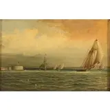 James Edward Buttersworth, Ships in New York Harbor, Oil on canvas