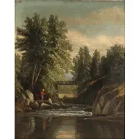 Charles B. Russ, Fishing Scene, Oil on board