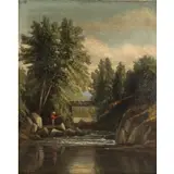Charles B. Russ, Fishing Scene, Oil on board
