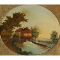 Charles Winfield Tice, Hudson River Scene, Troy, NY, Oil on canvas