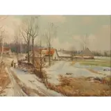 Josef Procházka, Village Scene, Oil on canvas