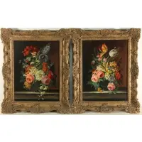 Carl Denner, Floral Still Lifes, Pair of Oils on Panel