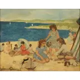 Eugenio Dumont, Beach scene, Oil on canvas