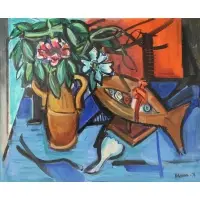 Still Life with Wooden Fish by Ben Benn, 1971, Oil on canvas, sold Jun 2021